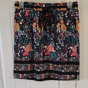 LOFT Black Floral Mini Skirt with Bright Multicolor Flowers